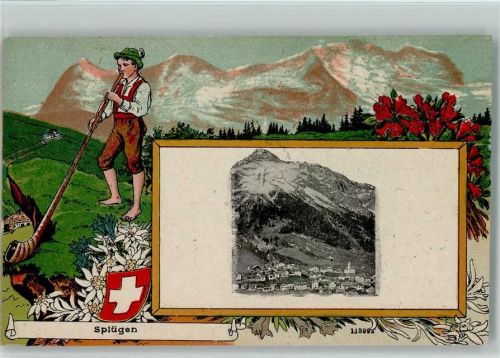Splügen Passepartout Tracht Alphorn Edelweiss