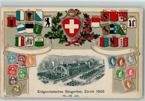Zürich 1905 Passepartout Wappen Briefmarkenabbildungen Eidgen. Sängerfest