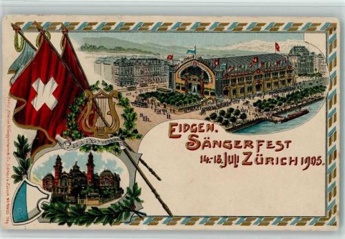 Zürich 1905 Passepartout Fahnen Eidgen. Sängerfest