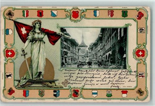 Bern 1905 Passepartout Helvetia Wappen Marktgasse mit Zietglockenturm