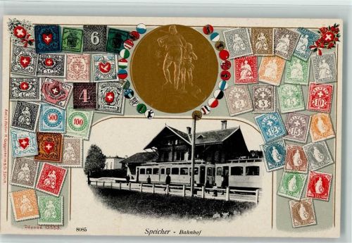 Speicher Passepartout Briefmarkenabbildungen Bahnhof Telldenkmal