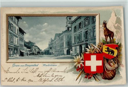 Langenthal 1900 Passepartout Jagd Gämse Marktstrasse