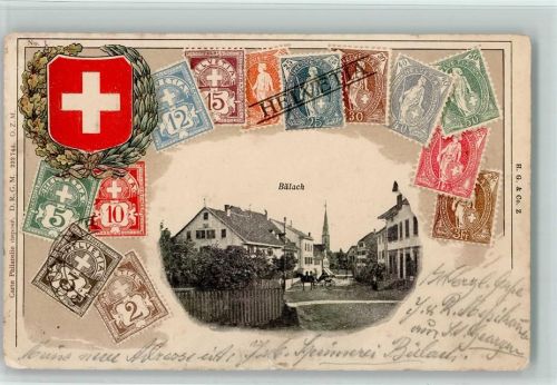 Bülach 1912 Lithographie / Prägedruck Briefmarkenabbildungen