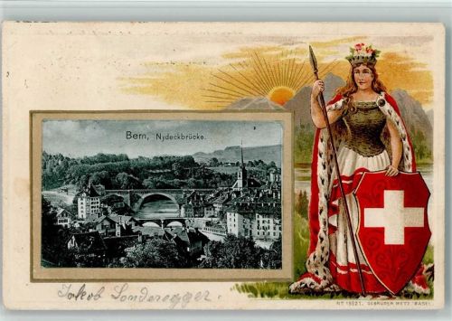 Bern 1902 Lithographie / Prägedruck Helvetia Nydeckbrücke