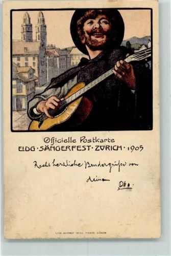 Zürich 1905 Offizielle Postkarte Eidg. Sängerfest Gitarrenspieler
