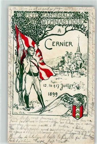 Cernier 1899 XI. Fete Cantonale de Gyymnastique Fahnenträger Falke sign