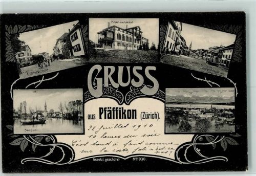 Pfäffikon ZH 1910 Seequai Frohwiesstrasse Krankenasyl Hauptstrasse