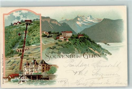 Glion 1900 Bergbahn Lithographie