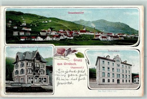 Urnäsch 1906 Gruss aus Schule Gasthaus zum Adler AK