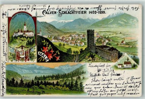 Landquart 1902 Calven Schlachtfeier 1499 - 1899 Kloster Marienberg St. Cäsar-Kapelle Ort lt. Stempel