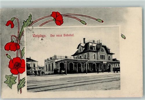 Wetzikon ZH 1910 Neuer Bahnhof Klatschmohn Passepartout