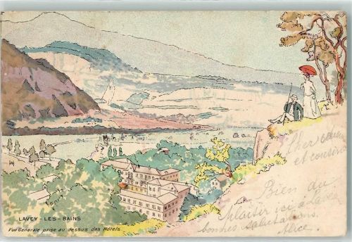 Lavey-les-Bains 1905 Blick zu den Hotels sign.
