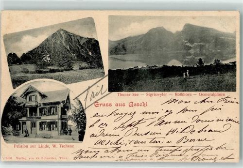 Aeschi b. Spiez 1901 Thuner See Sigriswyler Rothhorn Gemeralphorn Gasthaus Pension zur Linde