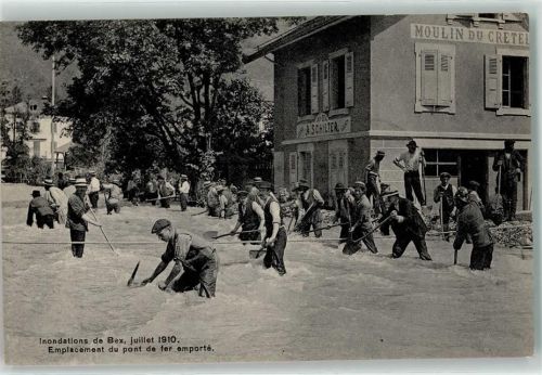Bex Hochwasser Emplacement du pont de fer emporte