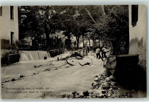 Bex 1910 Hochwasser le pont emporte Quai de l`Avaneon