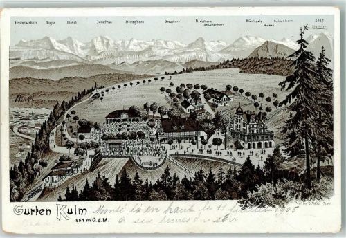 Köniz 1905 Finsteraarhorn Eiger Mönch Jungfrau Großhorn Breithorn Blümlisalp Gurten Kulm