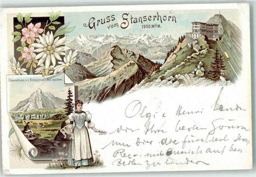 Stans 1899 Stanserhorn v.d. Brünigroute aus gesehen Tracht Stanserhorn-Bahn