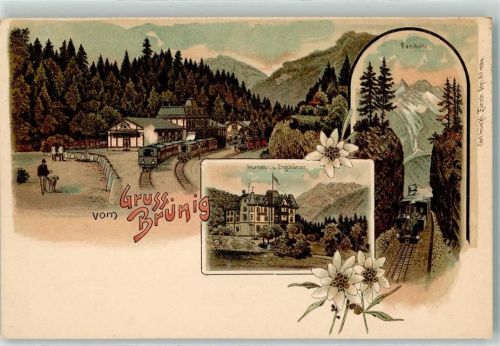 Brünig Kurhaus u. Engelhörner Passhöhe Eisenbahn Carl Künzli Zürich Dep. Nr. 1906