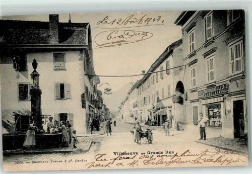 Villeneuve VD 1903 Grand Rue Brunnen Kinderwagen