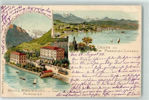Paradiso 1898 Hotel Reichmann au Lac Lithographie