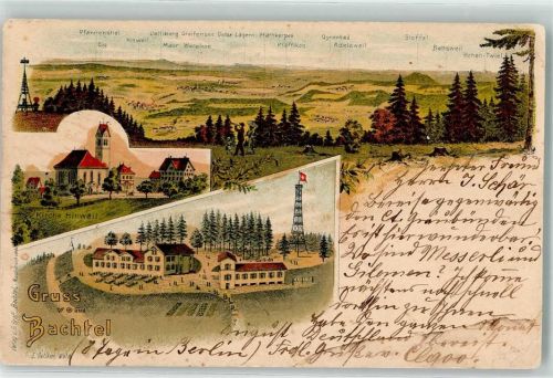 Hinwil 1906 Kirche Bachtel Aussichtsturm Lithographie