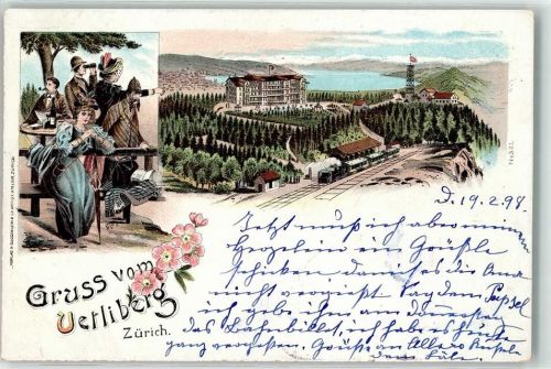 Uetliberg 1898 Annaburg Bahnhof Eisenbahn Aussichtsturm Wanderer