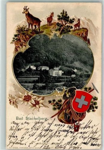 Linthal 1909 Bad Stachelberg Wappen Hut Fernglas Wanderer