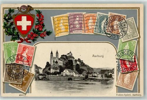 Aarburg 1908 Wappen Horn Blumen Kranz Eichenblatt Briefmarkenabbildungen
