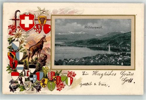 Richterswil Gämse Wappen Passepartout Lithographie