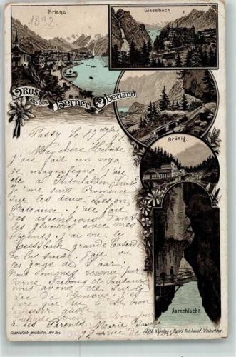 Brünig 1898 Berner Oberland Brienz Giessbach Aarschlucht Vorläufer