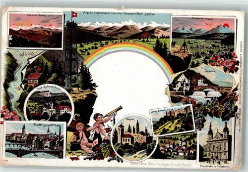 Gempen 1910 Alpenpanorama Gempenfluh Regenbogen Bad Schauenburg Basel Birseck Schloss Dornach Domkirche Arlesheim Fernrohr