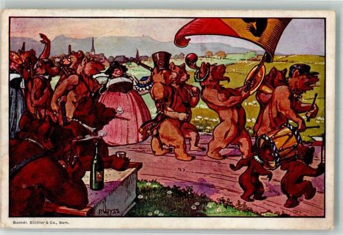 Herzogenbuchsee sign Wyss P. Bernisches Kantonal Schützenfest 1912 Off. Festpostkarte Bären Tiere vermenschlicht Festzug