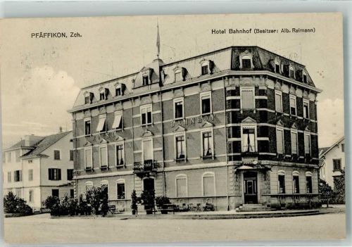 Pfäffikon ZH 1915 Hotel Bahnhof Alb. Reimann Hüttenstempel