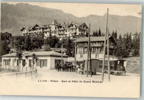 Villars-sur-Ollon Bahnhof Eisenbahn Postkutsche Hotel du Grand Muveran