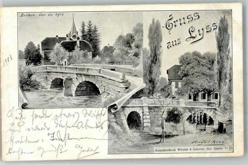 Lyss 1903 sign. Kunz, A. Kirche Brücke Feldpost Schützen-Bataillon 3 Quartiermeister