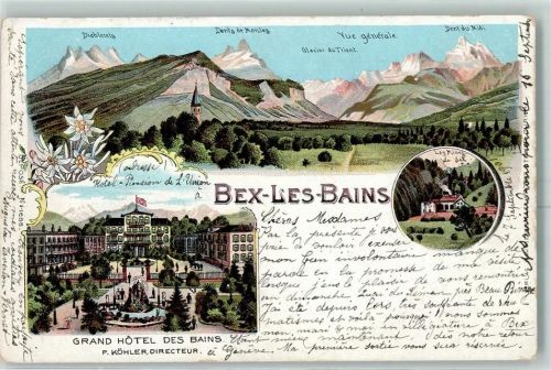 Bex 1901 Les Mines Glacier du Trient Dent du Midi Diablerets Grand Hotel des Bains Bex-Les-Bains