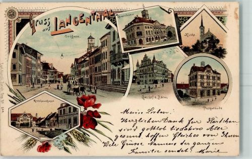 Langenthal 1903 Dorfgasse Gemeindehaus Kirche Postgebäude Gasthof zum Bären Amtshausgasse