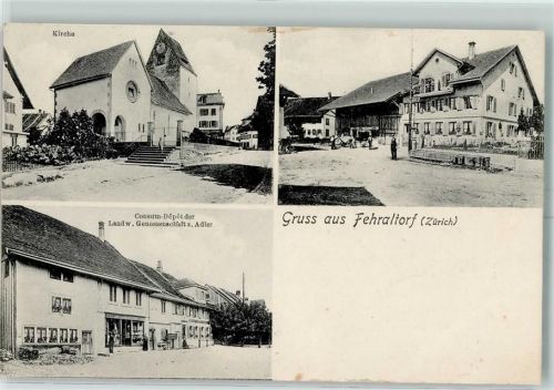 Fehraltorf Kirche Consum-Dépot der Landw. v. Genossenschaft z. Adler