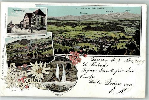 Teufen AR 1899 Dorfstrasse Teufen mit Säntiskette Rothfall Edelweiß