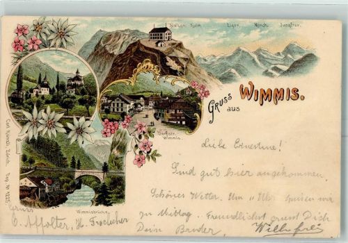 Wimmis 1898 Dorfstrasse Wimmisbrücke Niesen Kulm Eiger Mönch Jungfrau