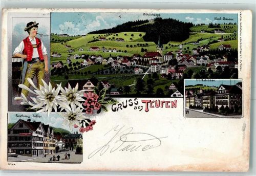Teufen AR 1904 Tracht Fröhlichsegg Bad-Sonder Dorfstrasse Gasthaus Adler