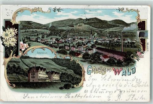 Wald ZH 1900 Sanatorium Lithographie