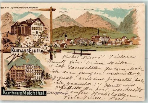 Melchtal 1898 Kurhaus Frutt Titlis Nidderfeld Nünalphorn Knebelhorn Kurhaus Melchthal Lithographie