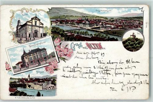 Olten 1899 Kirche Neues Postgebäude Altstadt Säli Lithographie