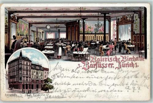 Zürich 1899 Predigerplatz Baierische Bierhalle Zum Barfüsser Lithographie