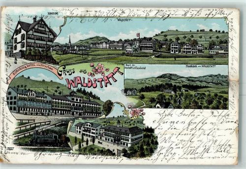 Waldstatt 1905 Konsum Kurhaus Hotel Zum Hirschen Hotel Mineralbad Säntisblick Depot der Anstalt Littenheid Lithographie