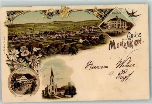 Menziken 1898 Schulhaus Gasthaus Sternen Kirche Verlag Künzli Nr 711