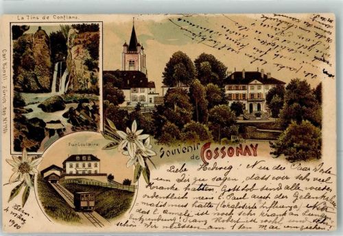 Cossonay-Ville 1900 La Tine de Conflans Wasserfall Funiculaire Bergbahn Verlag Künzli Nr 1986