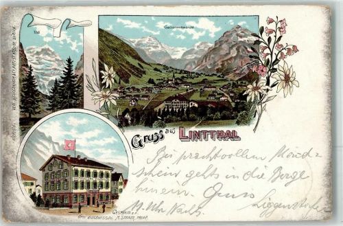 Linthal 1901 Tödi Gasthaus Zu den drei Eidgenossen M. Steiner