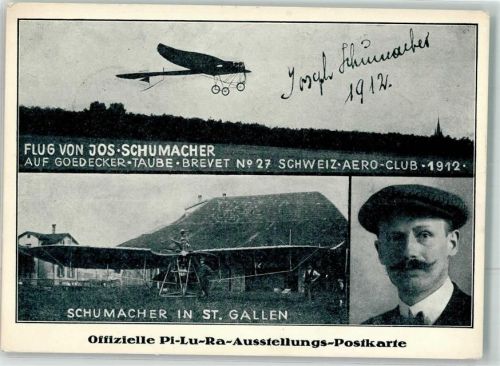 St. Gallen Fluggerät Flug von Jos. Schumacher Oi-Lu--Ra Ausstellung Fliegerpostkarten-Serei 17 des VVD